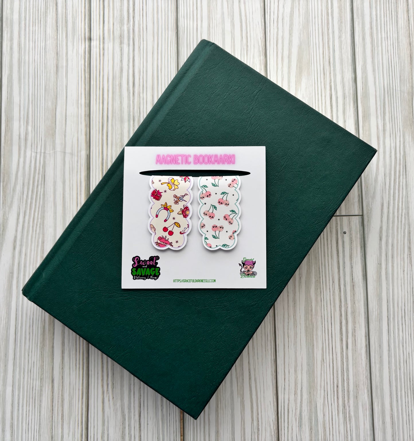 Old School Tattoo, Pink and Red, Magnetic Bookmark