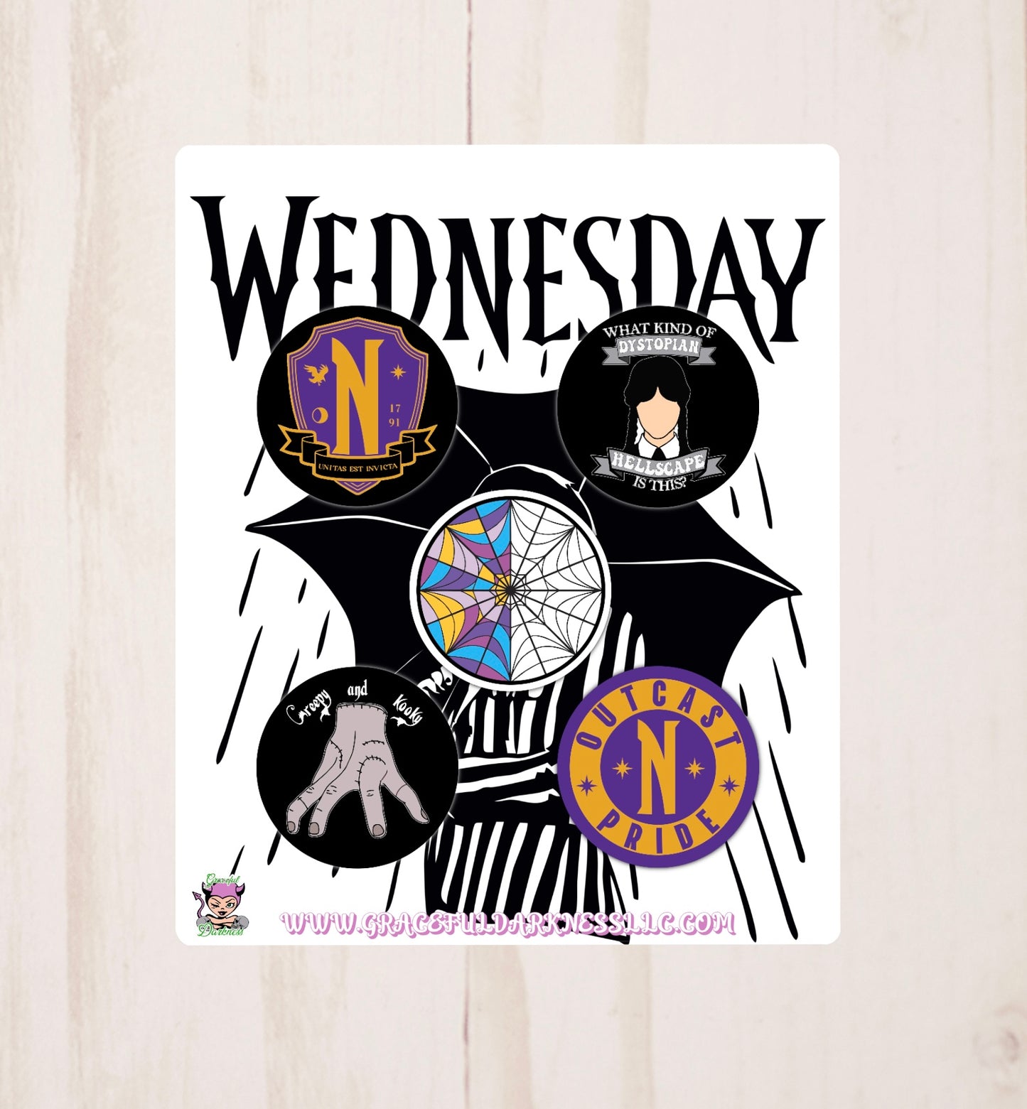 Wednesday, Pin Back Button Set
