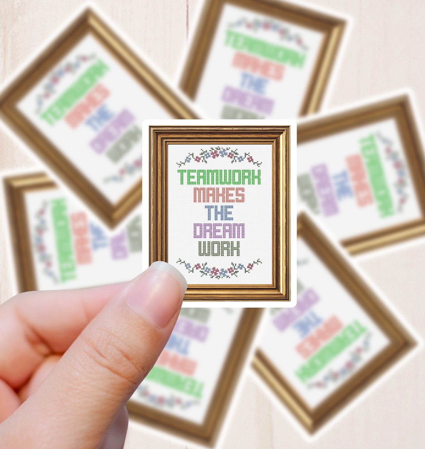 Motivational Cross Stitch, Teamwork, Vinyl Sticker