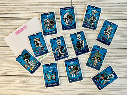 Tarot Card Set, Vinyl Sticker, Skeletons