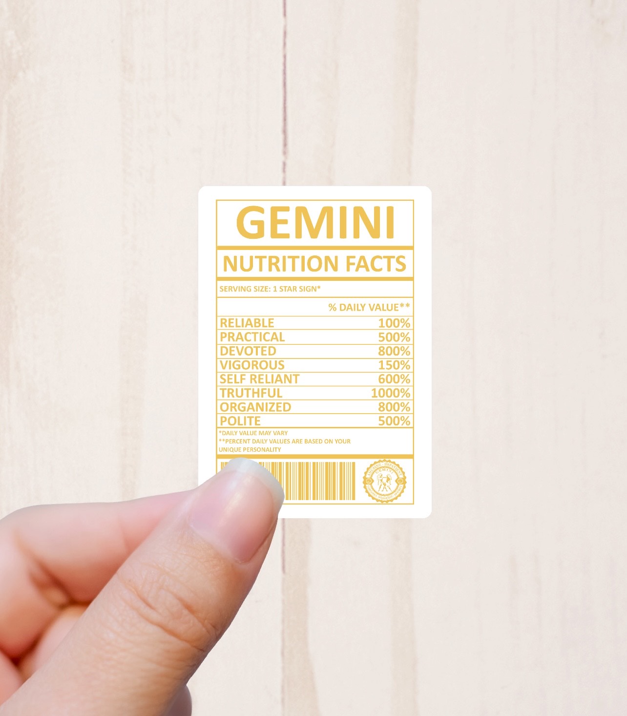 Zodiac Signs, Nutritional Facts, Vinyl Sticker