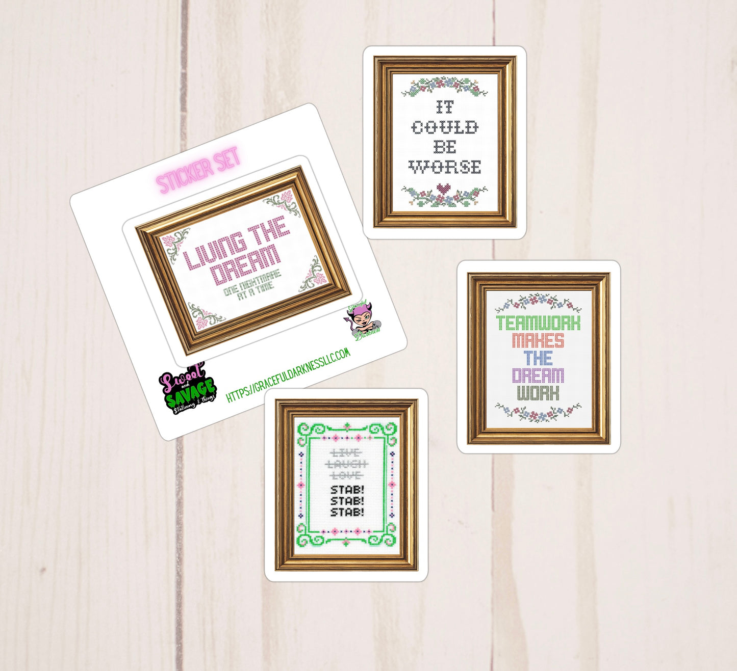 Motivational Cross Stitch Set, Vinyl Sticker