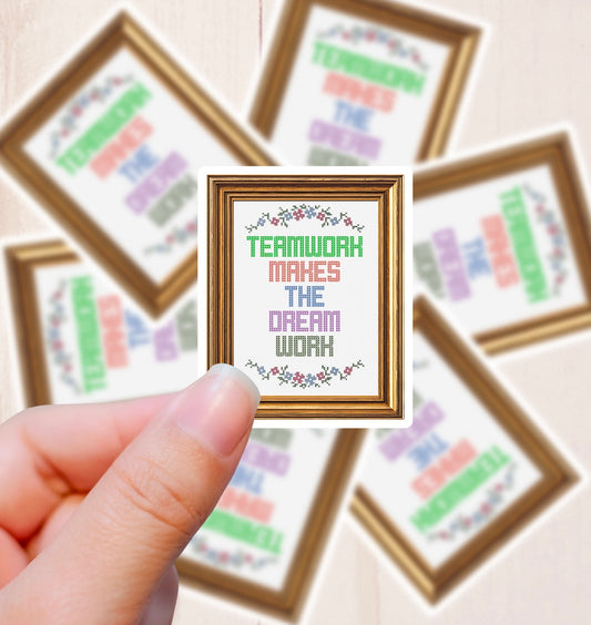 Motivational Cross Stitch, Teamwork, Vinyl Sticker