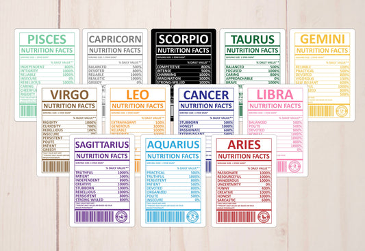 Zodiac Signs, Nutritional Facts, Vinyl Sticker