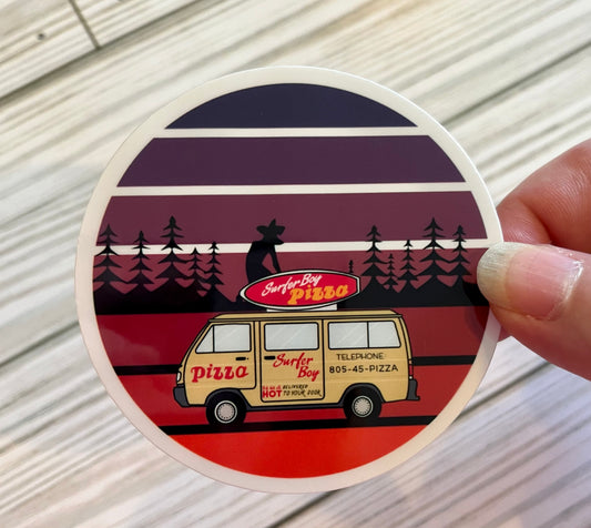 Surfer Boy Pizza, Vinyl Sticker, Stranger Things