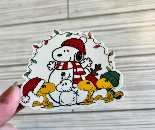 Snoopy and Woodstock Snowman, Vinyl Sticker