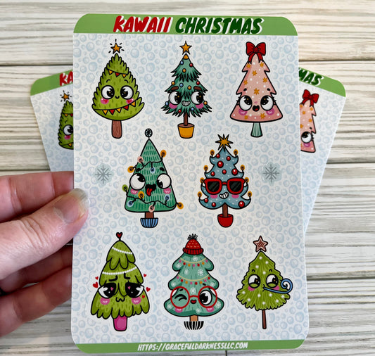 Kawaii Christmas Trees Sticker Sheets